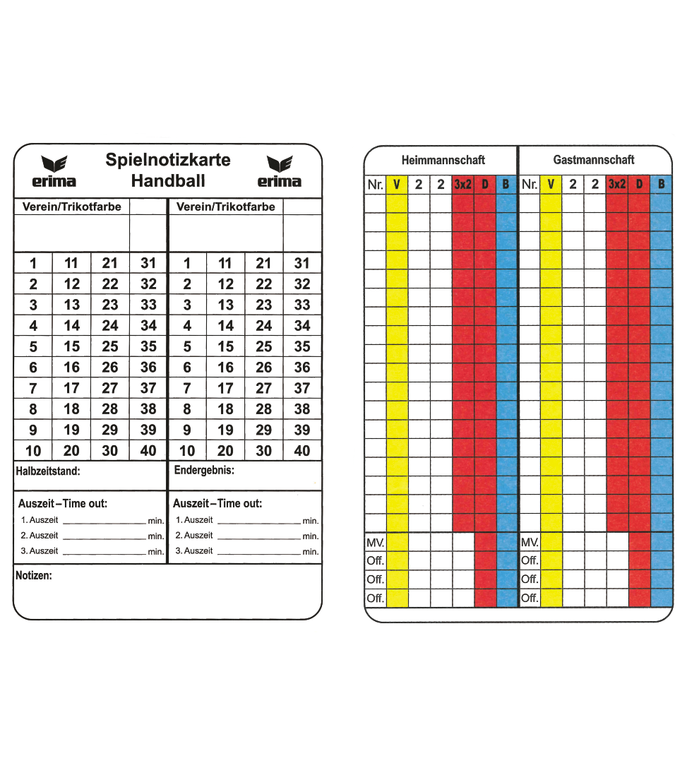 ERIMA Spielnotizkarten Handball